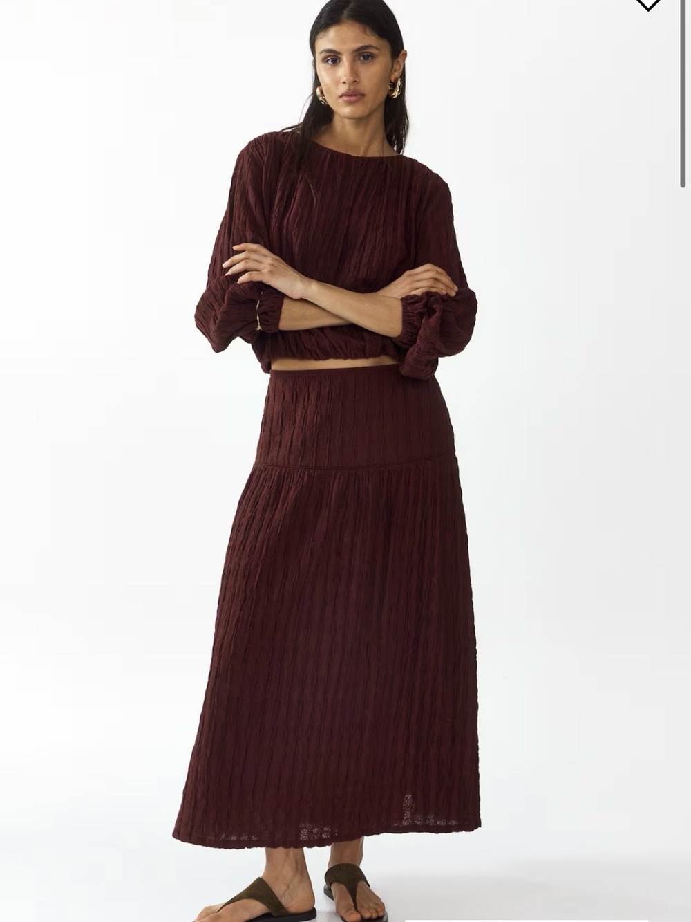 H&M Brown Textured Midi Skirt